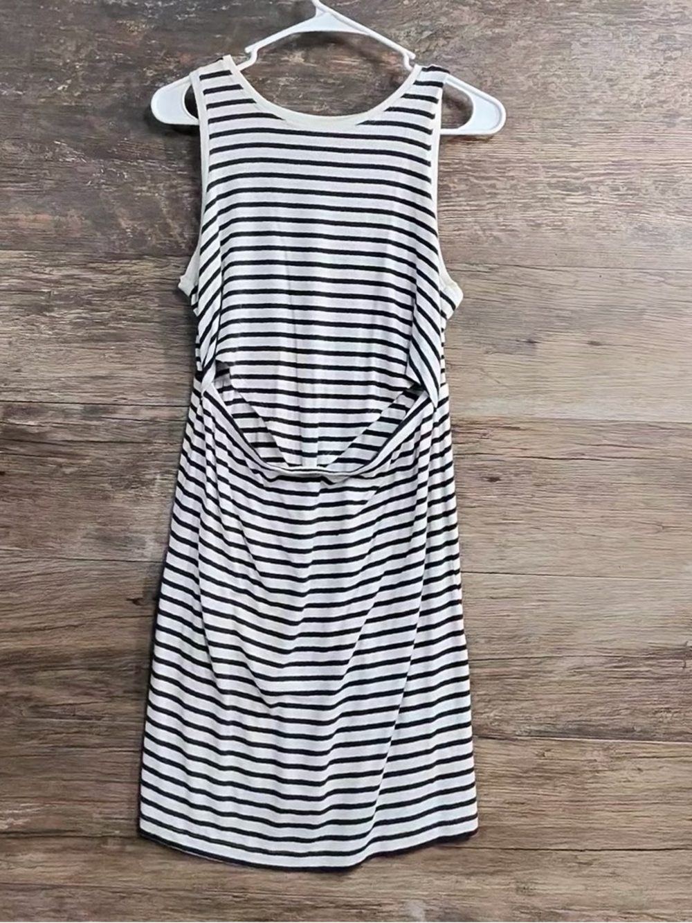 aerie Black and Navy Striped Sleeveless Knot-Front Casual Dress
